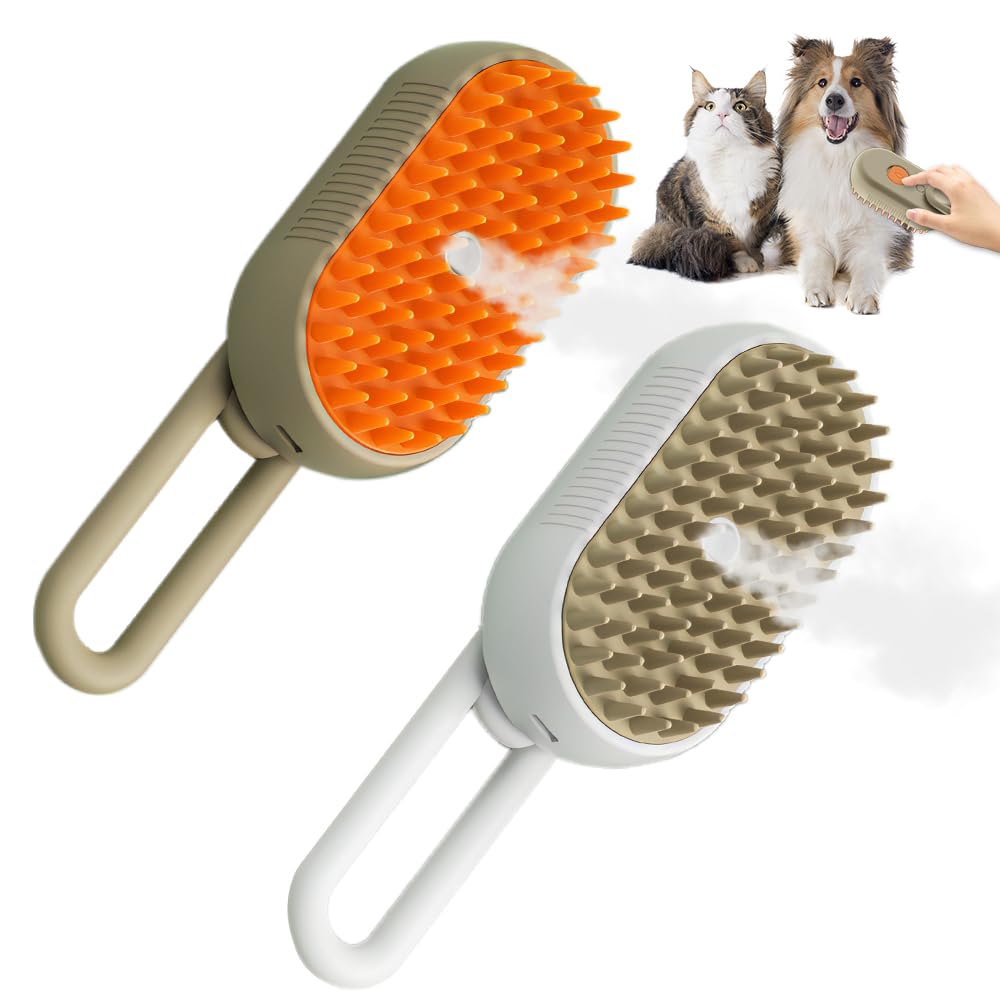 2PCS Pet Steamy Brush, Cat Grooming Comb with Steam, 3 in 1 Self Cleaning Cat Steamy Brush, Multifunctional Pet Hair Comb Grooming Brush Dog Steamy Brush, Pet Steam Brush Spray Comb for Cats (A)