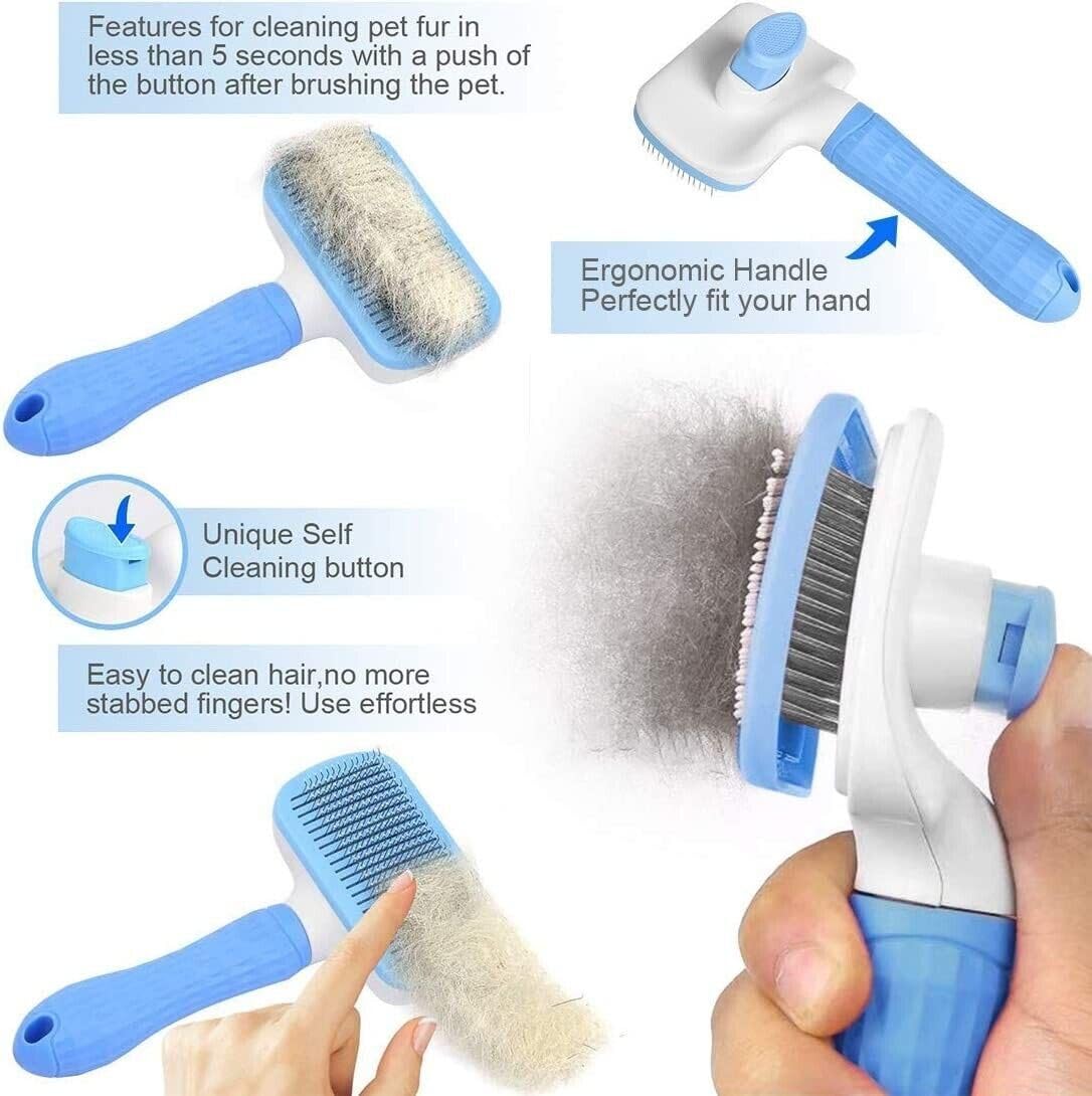 Cute Meows Dog &amp; Cat Brush for Shedding, Dematting &amp; Grooming – Pet Hair Undercoat Rake