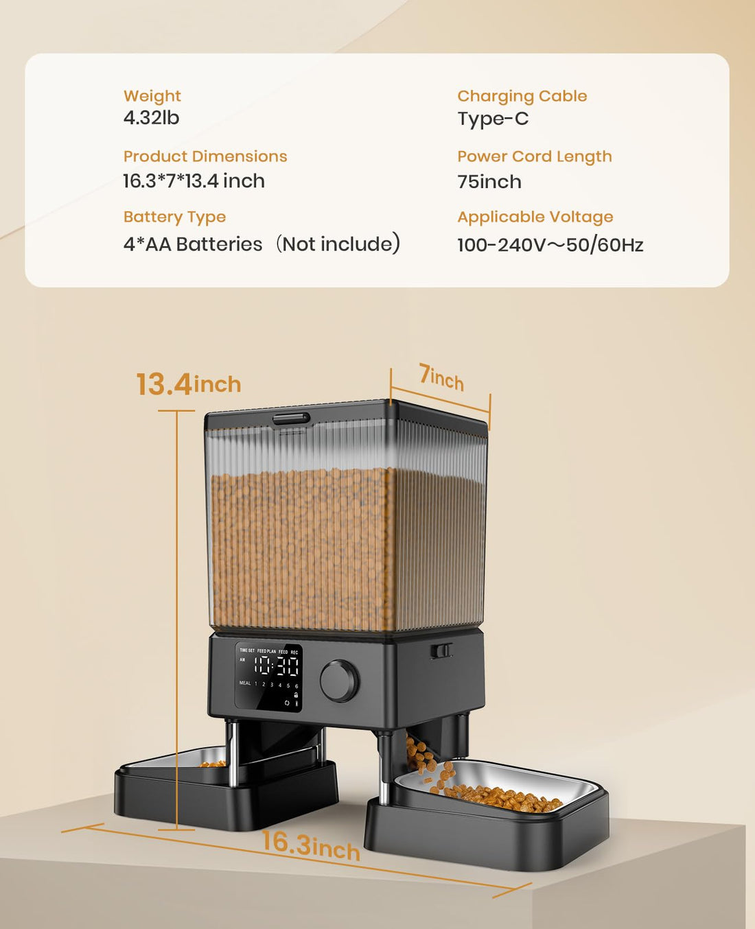 oneisall Automatic Cat Feeder for 2 Cats, 20 Cups/5L Automatic Cat Food Dispenser for Small Pets Indoor, Timed Cat Feeder for Dry Food