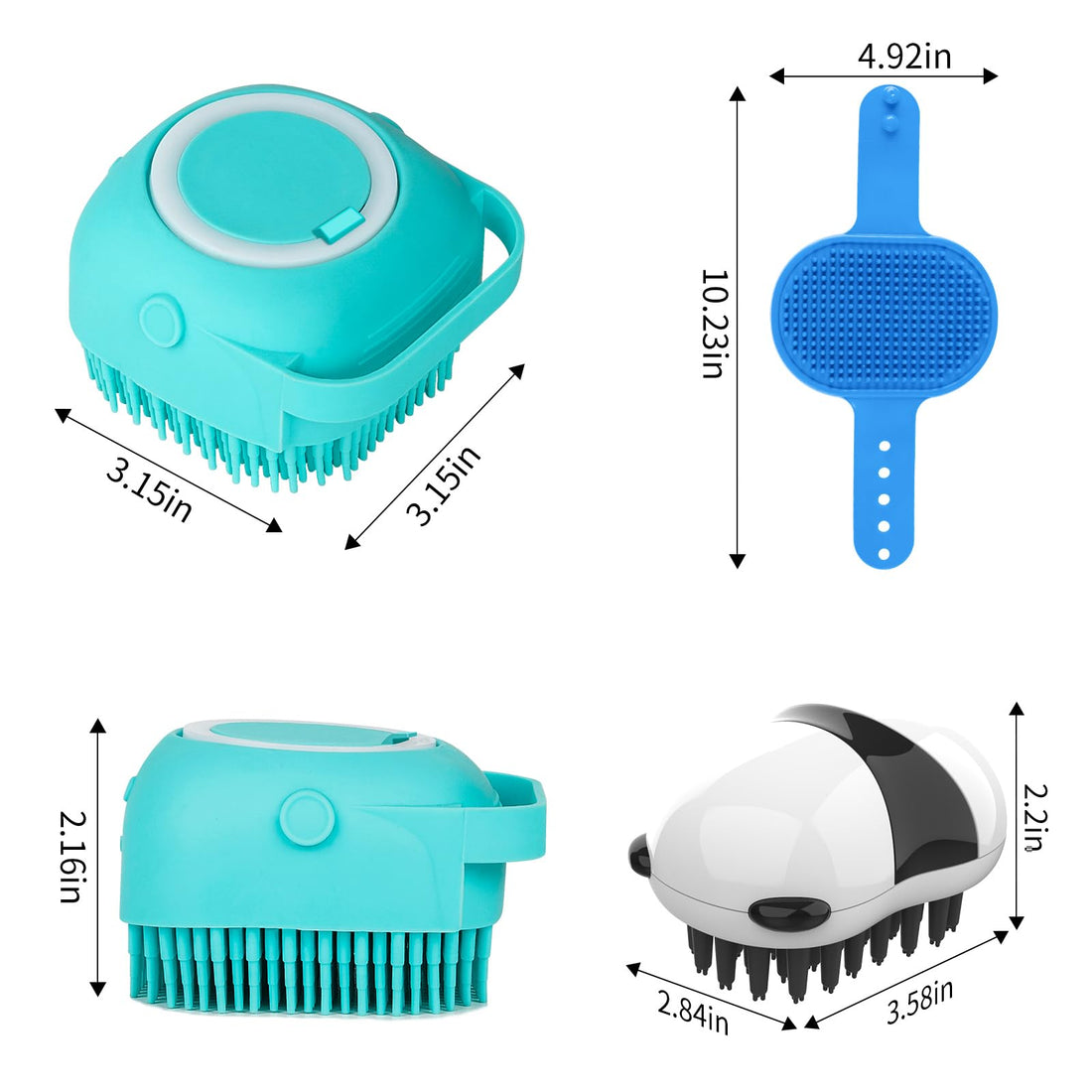 Comotech 3PCS Dog Bath Brush | Dog Shampoo Brush | Dog Scrubber for Bath | Dog/Grooming/Washing Brush Scrubber with Adjustable Ring Handle for Short &amp; Long Haired Dogs/Cats (Blue Blue White)