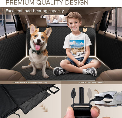 Back Seat Extender for Dogs, Heavy Duty Dog Car Seat Cover for Back Seat and Aggressive Chewer, Large Hard Bottom Car Seat Cover for Dogs, Dog Hammock for Car, Travel Dog Car Bed for Car, SUV, Truck