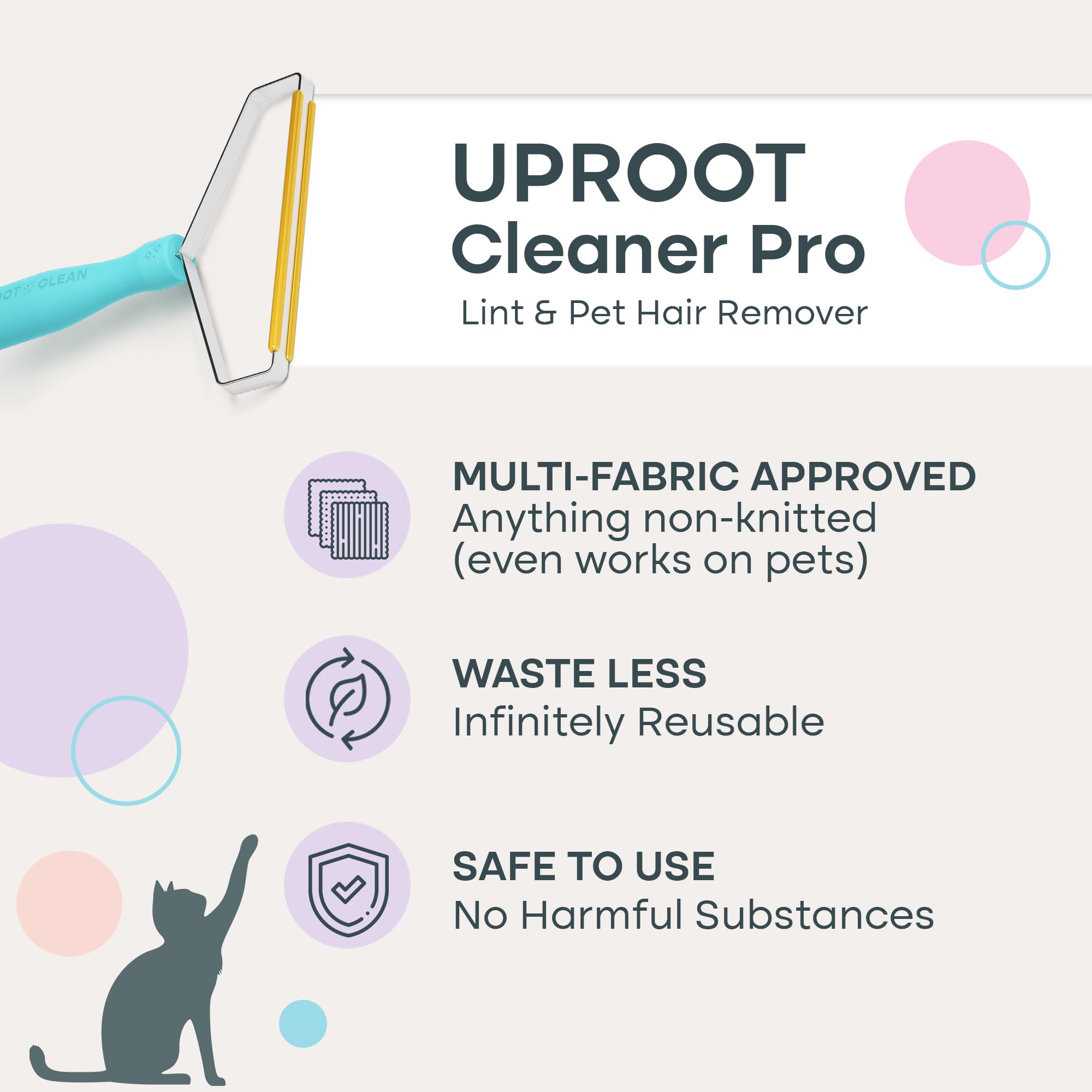 Uproot Cleaner Pro Pet Hair Remover - Special Dog Hair Remover Multi Fabric Edge and Carpet Scraper by Uproot Clean - Cat Hair Remover for Couch, Pet Towers &amp; Rugs - Gets Every Hair!