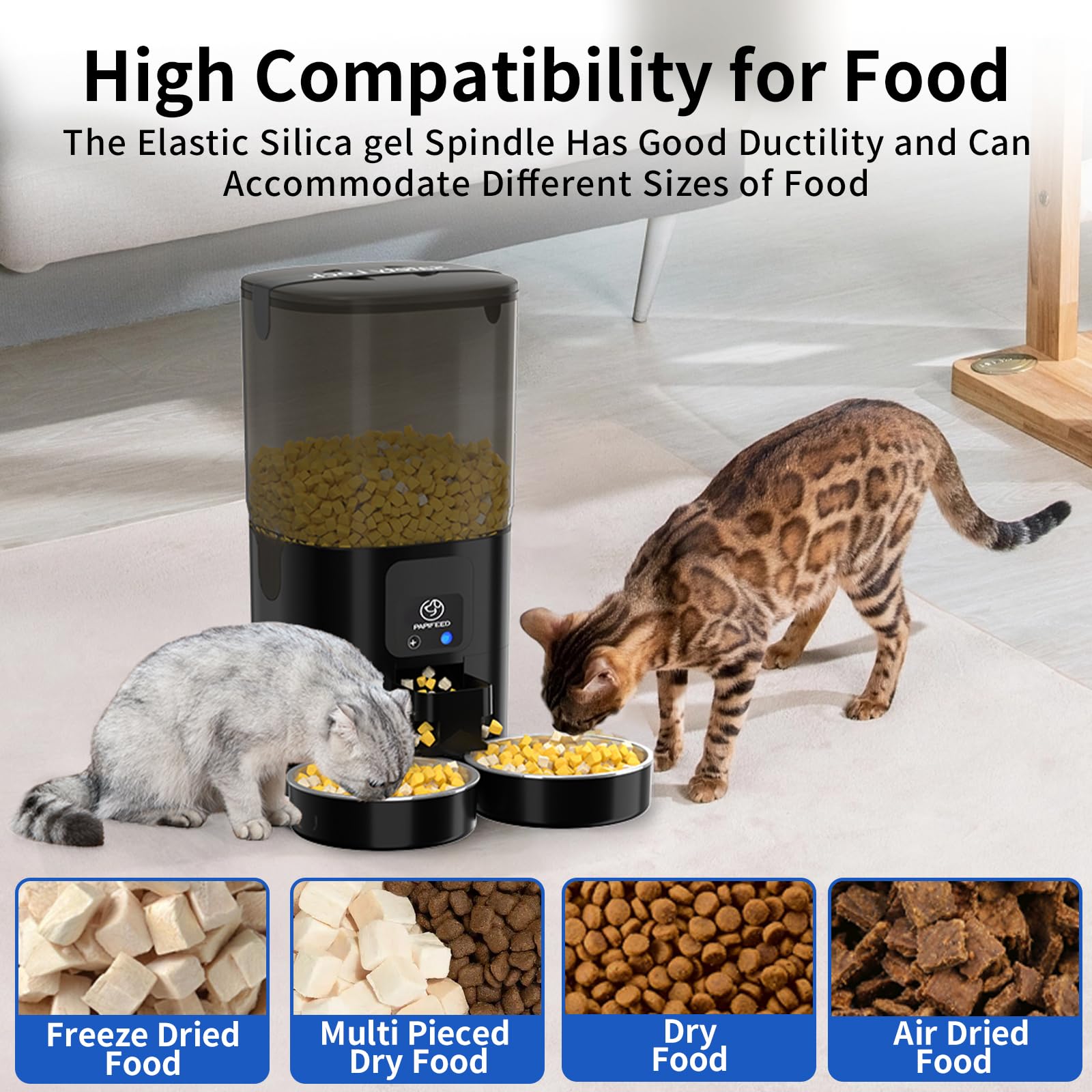 PAPIFEED 7L Automatic Cat Feeders for 2 Cats - 2.4G WiFi Timed Auto Feeder with APP Control for Remote Feeding, Automatic Cat Food Dispenser with Alexa, Detachable for Easy Clean, 1-10 Meals Per Day