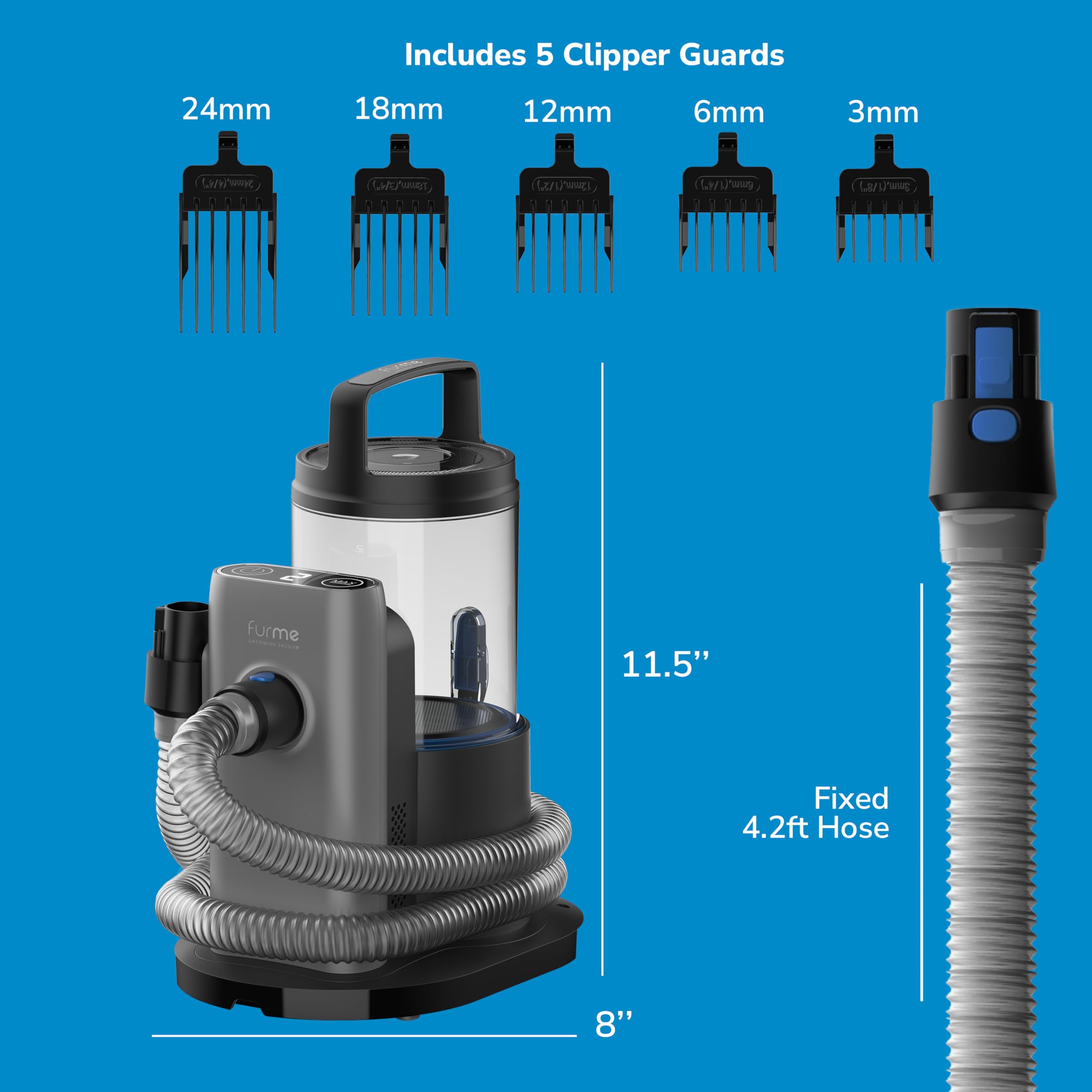 furMe Professional Plus Pet Grooming Vacuum Kit with 5 Pet Grooming Tools &amp; 2L Canister - Quiet &amp; Safe Grooming Set for All Dogs, Cats and Pets