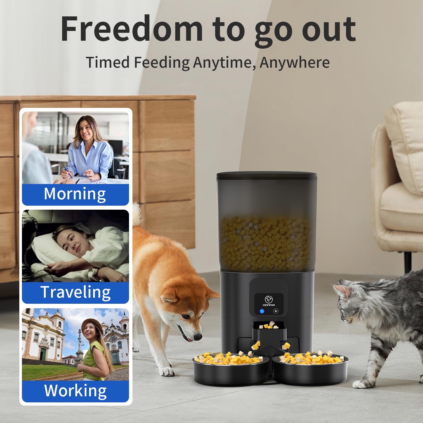 PAPIFEED 7L Automatic Cat Feeders for 2 Cats - 2.4G WiFi Timed Auto Feeder with APP Control for Remote Feeding, Automatic Cat Food Dispenser with Alexa, Detachable for Easy Clean, 1-10 Meals Per Day