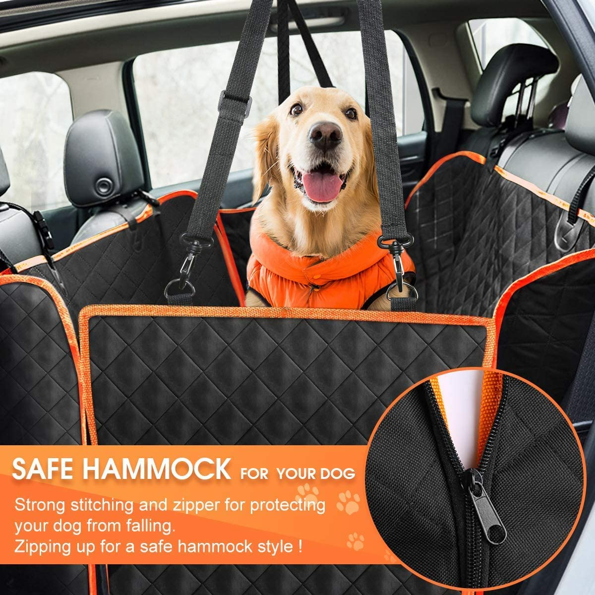 Dog Car Seat Cover - Waterproof Pet Hammock with 4 Bags Side Flap, Scratchproof and Nonslip Backseat Protection for Car, Truck and SUV