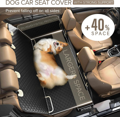 Back Seat Extender for Dogs, Heavy Duty Dog Car Seat Cover for Back Seat and Aggressive Chewer, Large Hard Bottom Car Seat Cover for Dogs, Dog Hammock for Car, Travel Dog Car Bed for Car, SUV, Truck