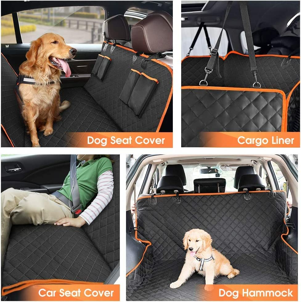 Dog Car Seat Cover - Waterproof Pet Hammock with 4 Bags Side Flap, Scratchproof and Nonslip Backseat Protection for Car, Truck and SUV