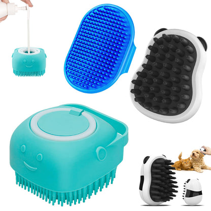 Comotech 3PCS Dog Bath Brush | Dog Shampoo Brush | Dog Scrubber for Bath | Dog/Grooming/Washing Brush Scrubber with Adjustable Ring Handle for Short &amp; Long Haired Dogs/Cats (Blue Blue White)