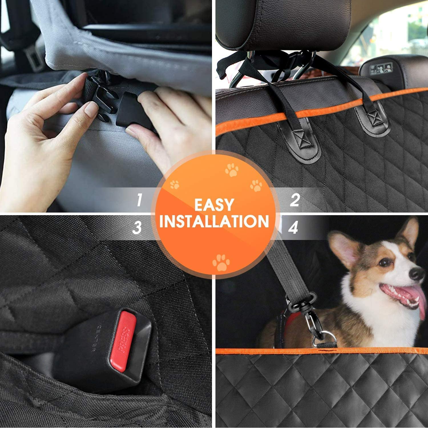 Dog Car Seat Cover - Waterproof Pet Hammock with 4 Bags Side Flap, Scratchproof and Nonslip Backseat Protection for Car, Truck and SUV