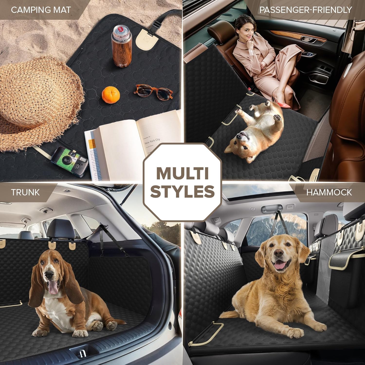 Back Seat Extender for Dogs, Heavy Duty Dog Car Seat Cover for Back Seat and Aggressive Chewer, Large Hard Bottom Car Seat Cover for Dogs, Dog Hammock for Car, Travel Dog Car Bed for Car, SUV, Truck