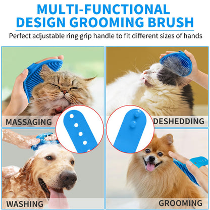 Comotech 3PCS Dog Bath Brush | Dog Shampoo Brush | Dog Scrubber for Bath | Dog/Grooming/Washing Brush Scrubber with Adjustable Ring Handle for Short &amp; Long Haired Dogs/Cats (Blue Blue White)