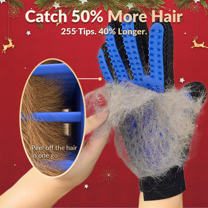 Upgrade Efficient Pet Hair Remover Gloves - Gentle Shedding Brushes for Dogs, Cats &amp; Horses with Long and Short Hair - 1 Pair (Blue)