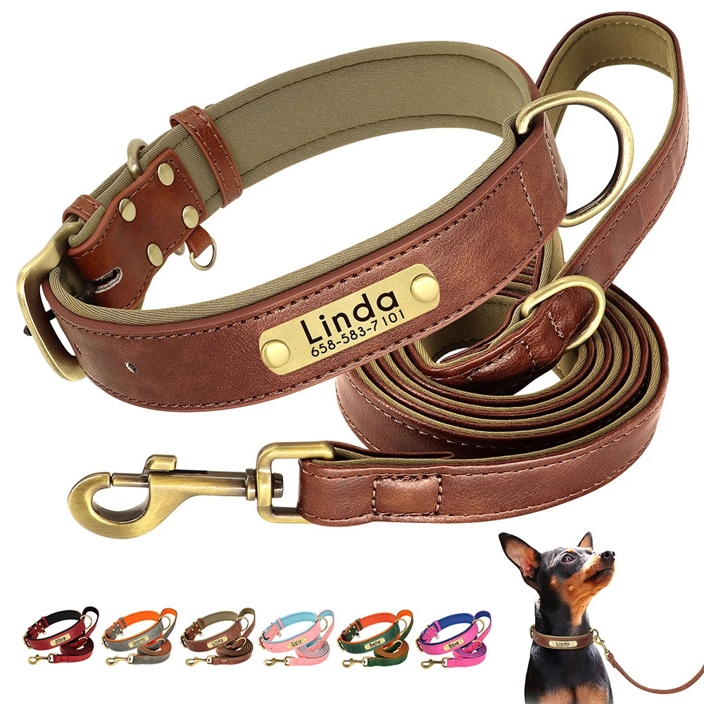 Leather Dog Collar Leash Set