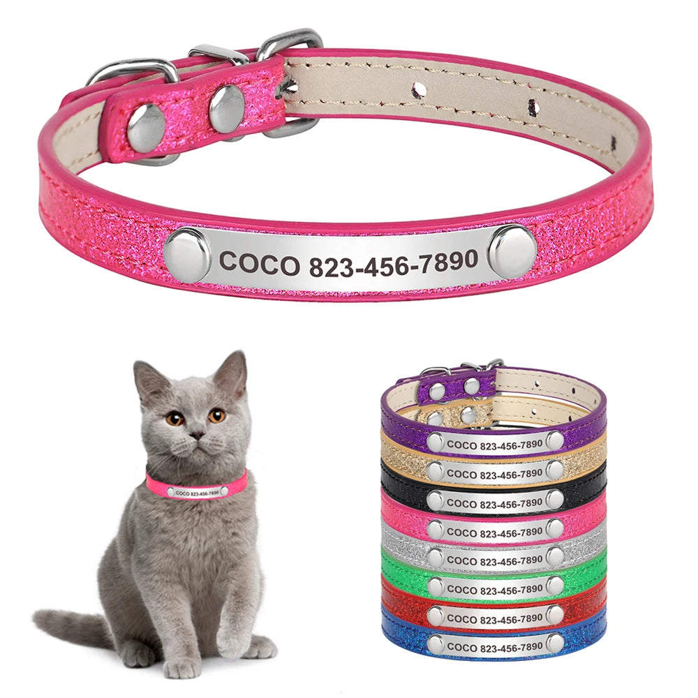 Personalized Leather Cat Collar